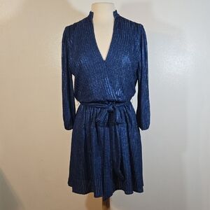 Alice & Olivia Blue Metallic Faux Wrap Dress 12